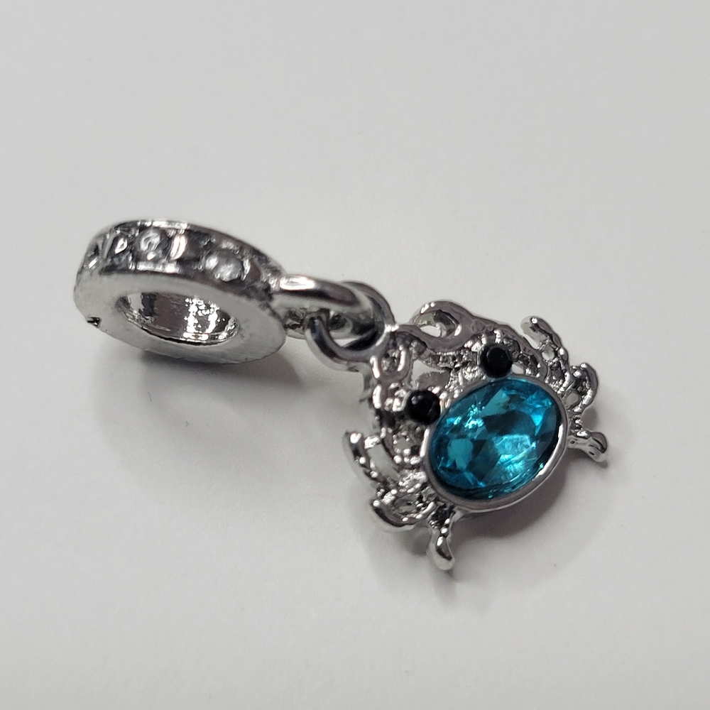 New! For Pandora Charm Bracelet Aqua Blue and Silver Color Crab Dangle Charm - Picture 2 of 8